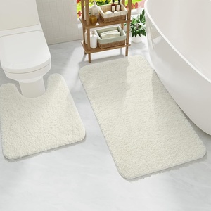 image:imageGray Bathroom Rug Set 2 Piece Bath Mat 21x34 ampU Shape Toilet Rug 21x21  AbsorbentWashableNon Slip Bathroom Rugs SetsContour Mat for ToiletIvory