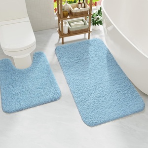 image:imageGray Bathroom Rug Set 2 Piece Bath Mat 21x34 ampU Shape Toilet Rug 21x21  AbsorbentWashableNon Slip Bathroom Rugs SetsContour Mat for ToiletLight Blue
