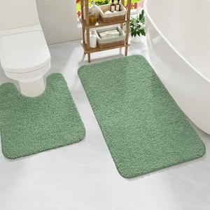 image:imageGray Bathroom Rug Set 2 Piece Bath Mat 21x34 ampU Shape Toilet Rug 21x21  AbsorbentWashableNon Slip Bathroom Rugs SetsContour Mat for ToiletSage Green
