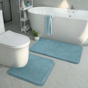 image:imageGray Bathroom Rug Set 2 Piece Bath Mat 21x34 ampU Shape Toilet Rug 21x21  AbsorbentWashableNon Slip Bathroom Rugs SetsContour Mat for ToiletSpa Blue