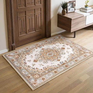image:imageHOMORE 2x3 Area Rug Small Black Rugs for Entryway Washable Rug for Bedroom  Vintage Non Slip Low Pile Indoor Door Mat for Entrance Oriental Floral Rugs for Kitchen Living Room Dorm DecorBeige
