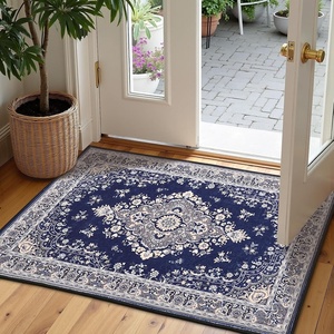 image:imageHOMORE 2x3 Area Rug Small Black Rugs for Entryway Washable Rug for Bedroom  Vintage Non Slip Low Pile Indoor Door Mat for Entrance Oriental Floral Rugs for Kitchen Living Room Dorm DecorNavy Blue