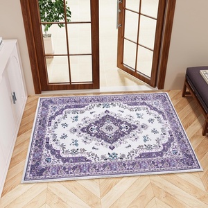 image:imageHOMORE 2x3 Area Rug Small Black Rugs for Entryway Washable Rug for Bedroom  Vintage Non Slip Low Pile Indoor Door Mat for Entrance Oriental Floral Rugs for Kitchen Living Room Dorm DecorPurple