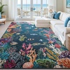 image:imageHOMORE Ocean Rugs 5x7 Washable Coastal Rug for Living RoomGray Blue  Non Slip Rugs for Kids Bedroom Nautical Coral Rugs with Fish Sea Turtles Jellyfish Seahorse Beach Carpet for Nursery DormDark Blue