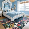 image:imageHOMORE Ocean Rugs 5x7 Washable Coastal Rug for Living RoomGray Blue  Non Slip Rugs for Kids Bedroom Nautical Coral Rugs with Fish Sea Turtles Jellyfish Seahorse Beach Carpet for Nursery DormDark Blue