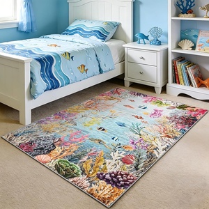 image:imageHOMORE Ocean Rugs 5x7 Washable Coastal Rug for Living RoomGray Blue  Non Slip Rugs for Kids Bedroom Nautical Coral Rugs with Fish Sea Turtles Jellyfish Seahorse Beach Carpet for Nursery DormGray Blue